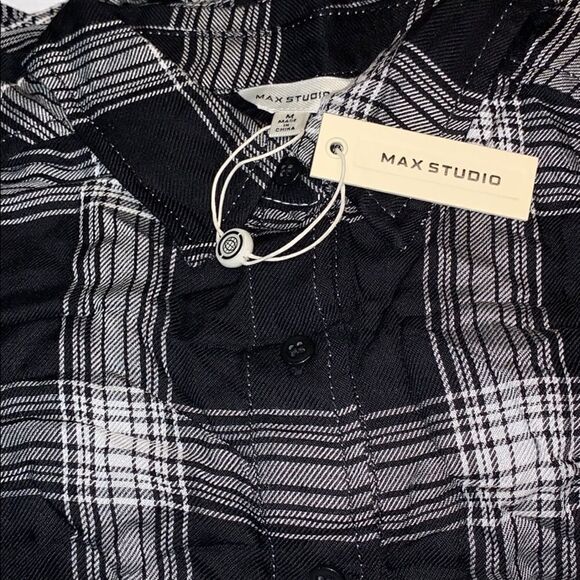 đ
șnwt Max Studio plaidâbutton shirt dress sz medium - Picture 3 of 7